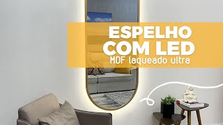 Espelho LED Retangular Arredondado com Moldura Dourada Elegância e Estilo para o seu Ambiente