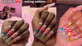 Doing my nails after eating edibles ❤️ 420 spring nails❤️