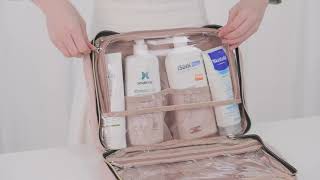 Travel Toiletry Bag for women, Portable Hanging Organizer for Full-Sized Shampoo, Conditioner.