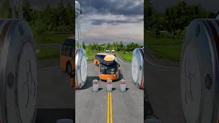 Large Flatbed Trailer Truck & Colour Buses vs Bollards - BeamNG Drive  #beamngdrive