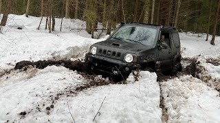 Быстрая катка. Много мокрого снега. Нива и Джимас