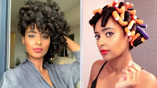 Flexi Rod Side Swept Hairstyle Tutorial on Blow Dried Natural Hair!