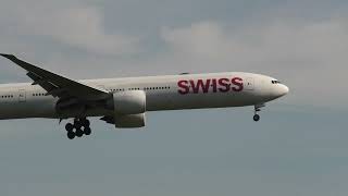 Swiss Boeing 777-300ER HB-JNB landing at Zurich Airport