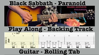 Paranoid - Black Sabbath - Guitar Play Along - Backing Track - Rolling Tab - Standard Tuning - 440