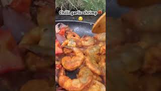 Watch me cook chilli garlic shrimp in the forest!🌲🍤🔥 #asmr #food #cooking #outdoorcooking