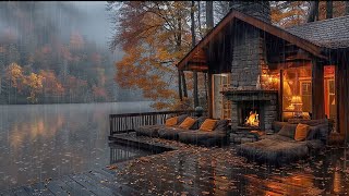 Lakeside House with Autumn Rainy Day Ambience as a Gateway to Serenity and Improved Sleep