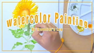 [ watercolor painting] How to paint a sunflower ແຕ້ມຮູບດອກຕາເວັນ วาดรูปดอกทานตะวัน