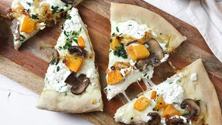 White Pizza with Butternut Squash, Mushrooms, & Caramelized Onions