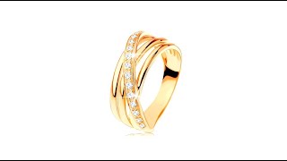 Schmuck - Ring aus 14K Gelbgold - drei glatte Streifen, schräge Zirkonialinie