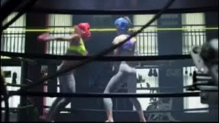 2 cute asian girls fight sparring in leggings