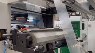 CX-ABA-900 LDPE film blowing machine with online two color flexo printing test for Oman customer