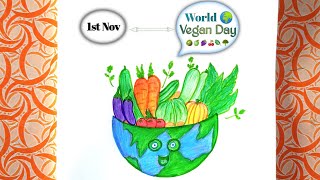 World Vegan Day Drawing / Vegetarian Day Drawing Easy / विश्व शाकाहारी दिवस ड्राइंग बनाएं