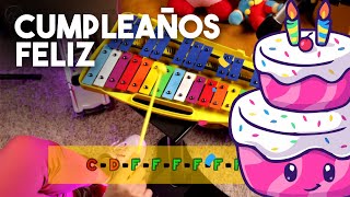 Tocando CUMPLEAÑOS FELIZ en mi Xilófono Económico | SUPER FACIL Notas Musicales