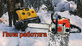 Мотобуксировщик завёз.Тест бензопилы Stihl ms180 копия.