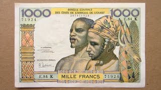 1000 West African CFA Francs Banknote (Thousand CFA Francs Senegal / 1965) Obverse and Reverse