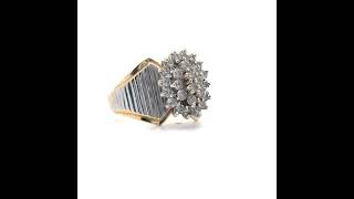 0.80 Carat Diamond Cluster Retro Chevron Ring in 14k Two-Tone Gold