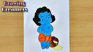 Easy Colour Drawing of Bal Krishna || God Krishna