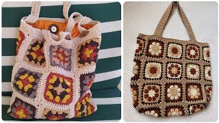 #crochet #bag granny's squares multiples base colourful designs Diwali and Christmas uses