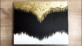 Abstract Acrylic Painting Black And Gold Glitter