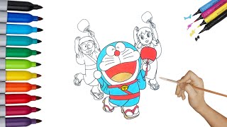 How to coloring Doraemon and Nobita and Shizuka  Wearing Chinese costumes | Wahyu Art