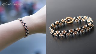 Double zigzag bracelet or choker. Easy to make beaded bracelet with only seed beads