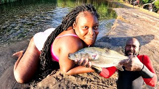 big giant river monster while spearfishing Adventure in crocodile infested water