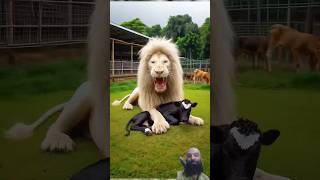 Black cow vs white lion fight for baby #cow #lion #animals #babyanimal #feelings #motherslove