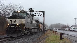 NS 60T passes the PRR signal bridge in Milesburg, PA