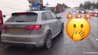 Audi RS3 600bhp BIG TURBO tearing up tarmac. Launch and Fly-by