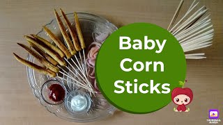 Baby Corn Masala Sticks | Indian snack recipe without oil. baby corn recipes,