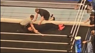 Jimmy Uso being rolled up in wrestling mat after WWE SMACKDOWN OFF AIR!!! 12/1/2023