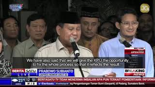 Prabowo Rejects Election Result, but Promises to Go to Constitutional Court to Settle Dispute