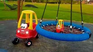 COZY COUPE CAB/Mother & Baby/with SPIDERMAN playing in the park on LONG SLIDE/ HD