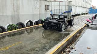 Water wading test, JIYU DriveByWire Chassis, with 1 ton load capacity.