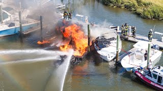 Multiple Boats on Fire Keyport Marina New Jersey FDNY Response from NYC to NJ 9/9/24