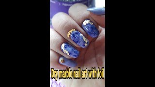 Dry marble nail art  (purple) with foil