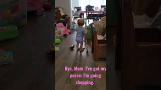 Baby says, "Bye, Mom. I'm going shopping!" #cutebaby #materialgirl #havepursewillshop