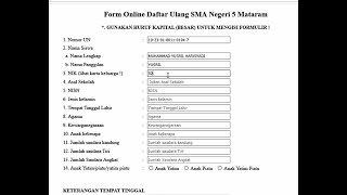 Cara Pengisian Formulir Daftar Ulang dan Angket Peminatan PPDB SMAN 5 Mataram Tp. 2020/2021