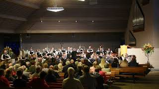 Finale mit der Stadtmusik Dübendorf in der Kirche Wil / Zurich Caledonian Pipe Band 2022