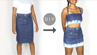 DIY Ombré Bleached Denim Skirt & Crop Top (Easy Sewing!)