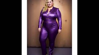 9 PLUS-SIZE PARTY SUIT OUTFIT PURPLE GOLDEN GORGEOUS MODEL FASHION DESIGNS IDEAS AI FASHION-DESIGNS