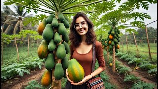 Harvesting the green papaya and bring it to the local market to sell | Duyen Tay Daily