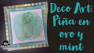 DecoArt Marco personalizado con lámina decorativa:  piña en colores oro y mint