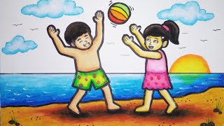 Tutorial Menggambar dan Mewarnai Bermain Bola Pantai ( BEACH BALL )