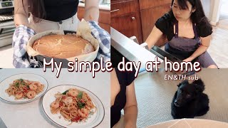 A simple day with me at home 🍰 | อยู่บ้านวันสบายๆ ออกกำลังกาย อบชีสเค้ก (EN/TH sub)