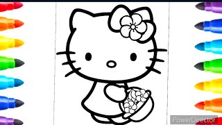 Hello Kitty Holding a Flower Basket Drawing for Kids and Toddlers || Kids Easy Drawing 🌈