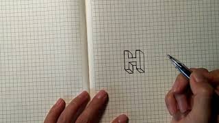 how to draw a three-dimensional letter H