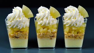 Dessertbecher mit Ananas. Einfach und lecker, ein Dessert ohne Backen, das im Mund schmilzt!