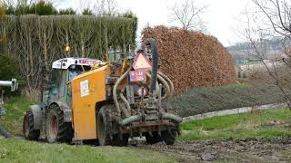 drijfmest spreiden tussen de fruitbomen/spread slurry between the fruit trees/Broekx bree/fendt 210