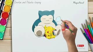 How to draw Snorlax and Pikachu sleeping